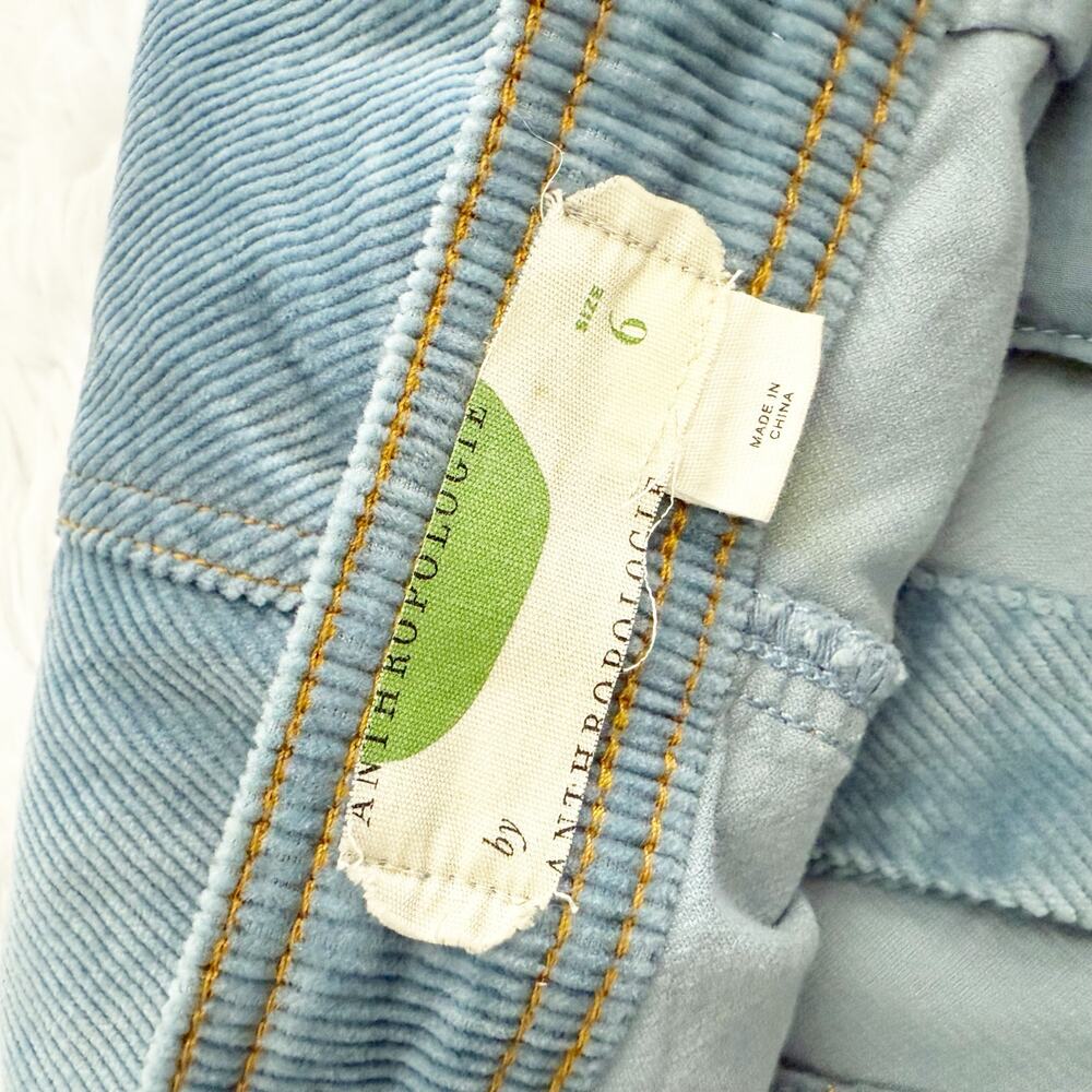 BY ANTHROPOLOGIE | Sky Blue Corduroy Button Front Skirt A-line Pockets | Size 6 - Picture 6 of 8